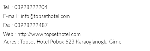 Topset Hotel telefon numaralar, faks, e-mail, posta adresi ve iletiim bilgileri